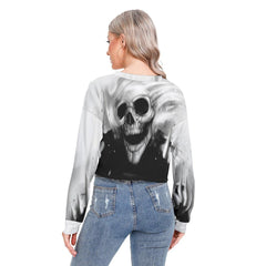 Skull Ghost Long Sleeve Sweatshirt With Hem Drawstring - Wonder Skull