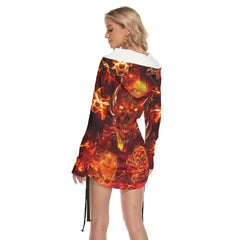 Sexy Fire Orange Skull Print Open Shoulder Dress-Wonder Skull
