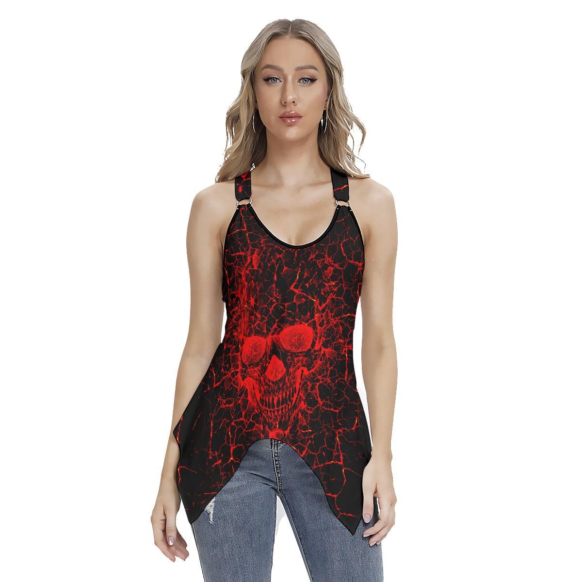 Red Crack Skull Gothic Women's Racing Tank Top With Irregular - Wonder Skull