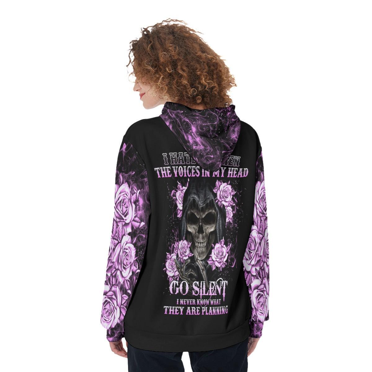I Hate It When The Voice In My Head Gothic Skull Funny Hoodie For Women - Wonder Skull