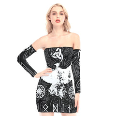Viking Raven Off-shoulder Back Lace-up Dress - Wonder Skull