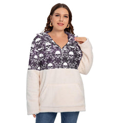 Gothic Skull Bat Borg Fleece Hoodie With Half Zip - Wonder Skull