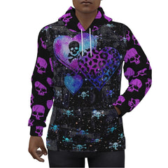Violet Skull Heart Print Unisex Pullover Hoodie-Wonder Skull