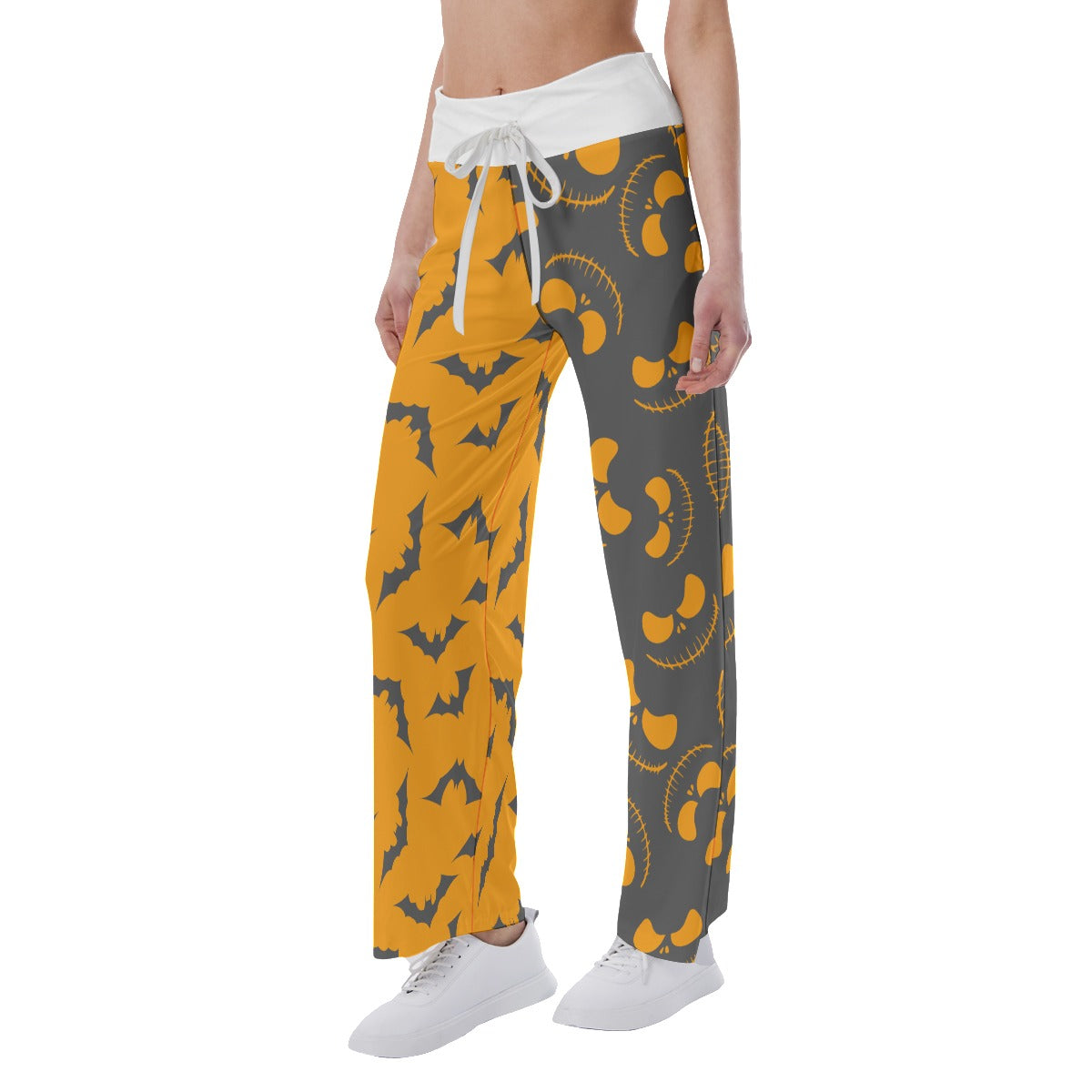 Orange Grey Halloween Skull Nightmare Women's High-waisted Wide Leg Pants | Wonder Skull