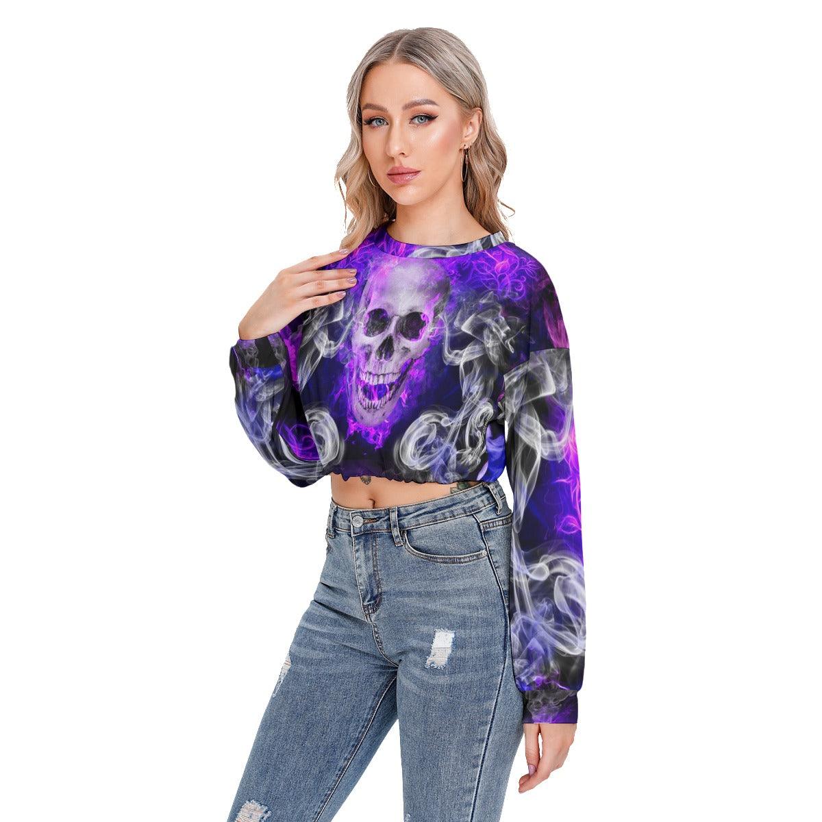 Skull Smoke Long Sleeve Sweatshirt With Hem Drawstring - Wonder Skull