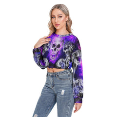 Skull Smoke Long Sleeve Sweatshirt With Hem Drawstring - Wonder Skull