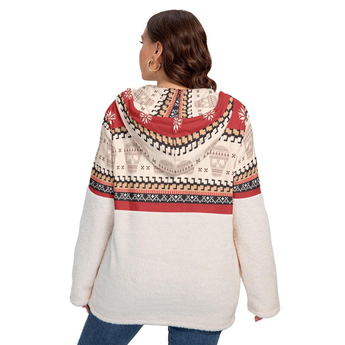 Skull With Snow Flare Borg Fleece Hoodie With Half Zip - Wonder Skull