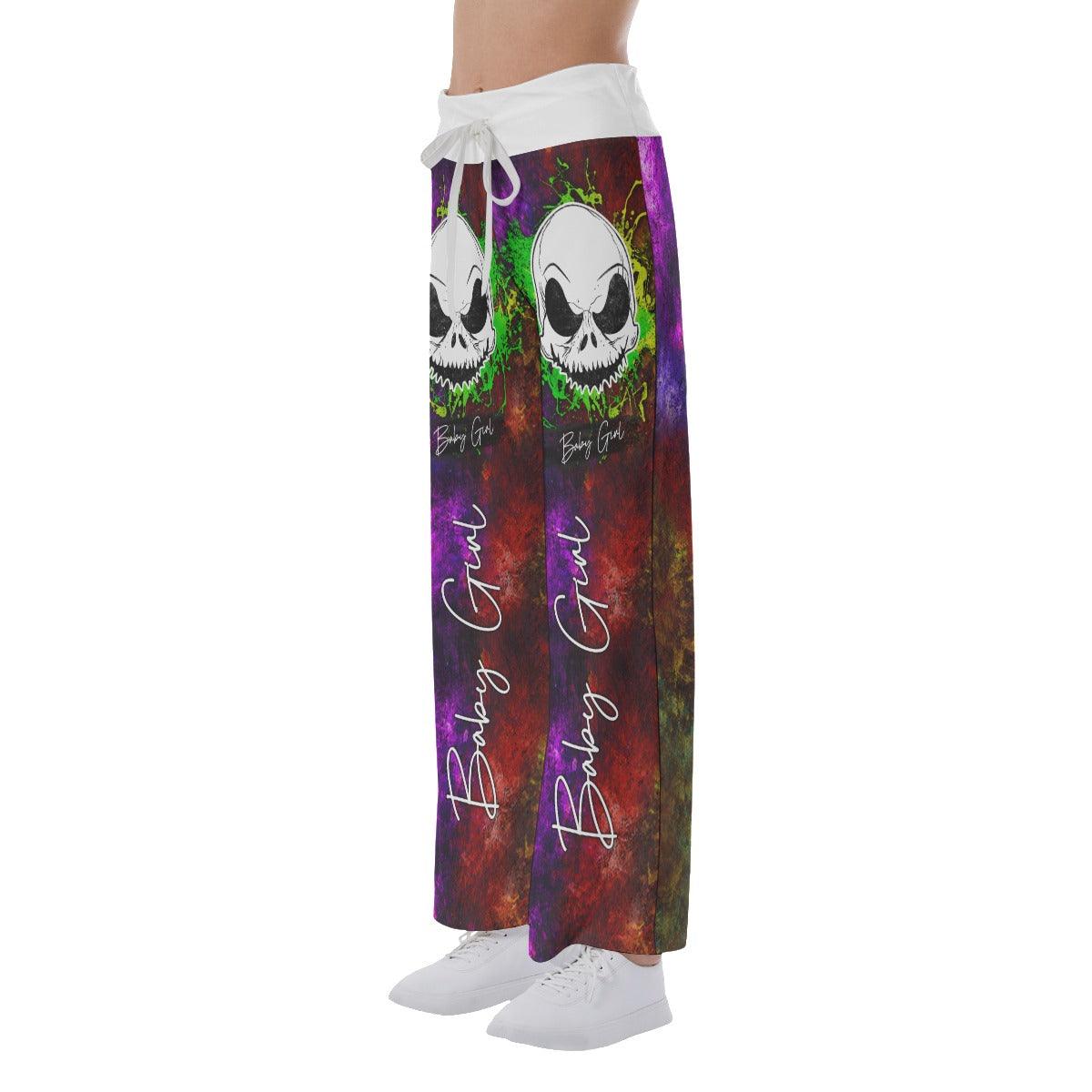 Night Wonder Skull Abtract Color High-waisted Wide Leg Pants - Wonder Skull