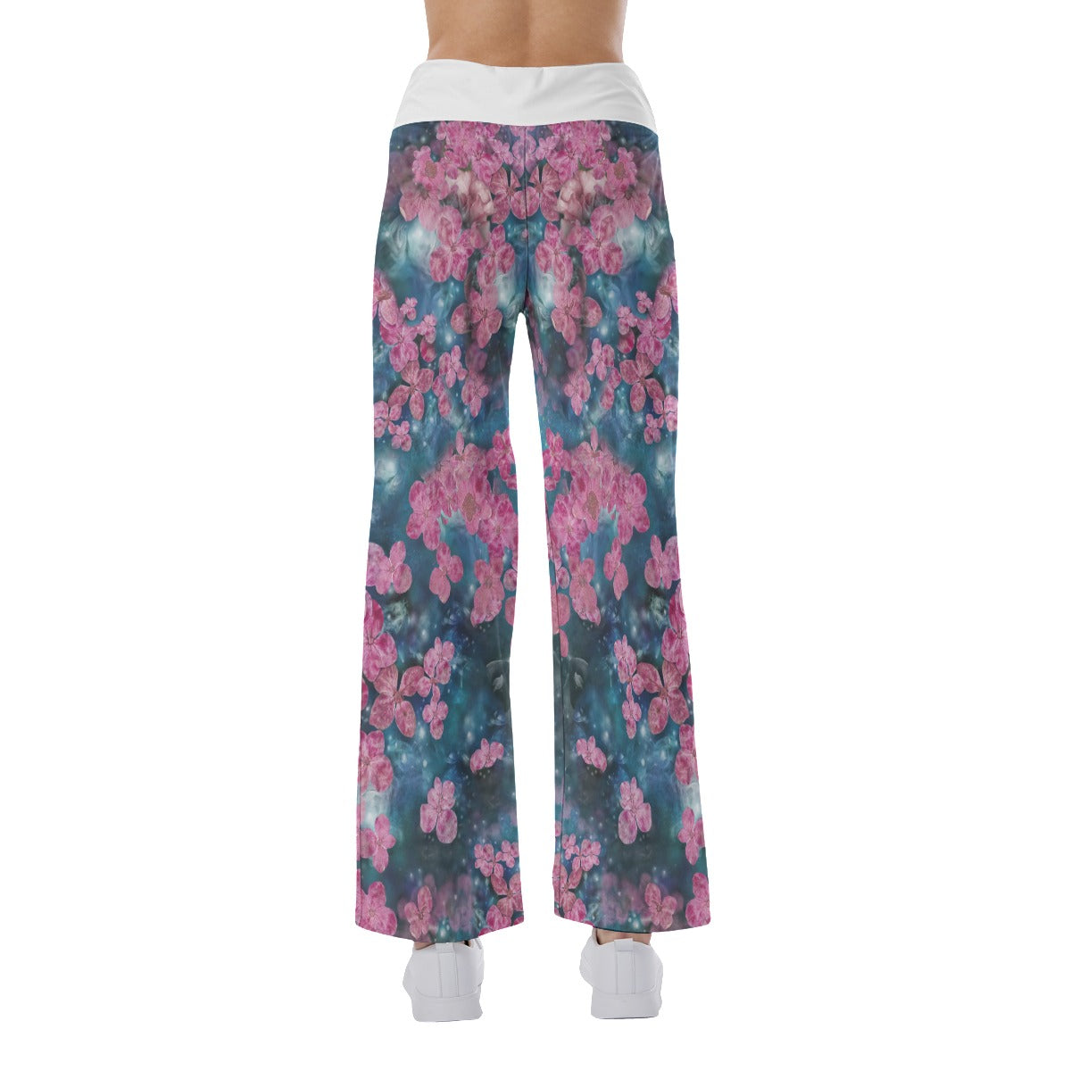 Pink Flower Skull Abstract Women's High-waisted Wide Leg Pants | Wonder Skull