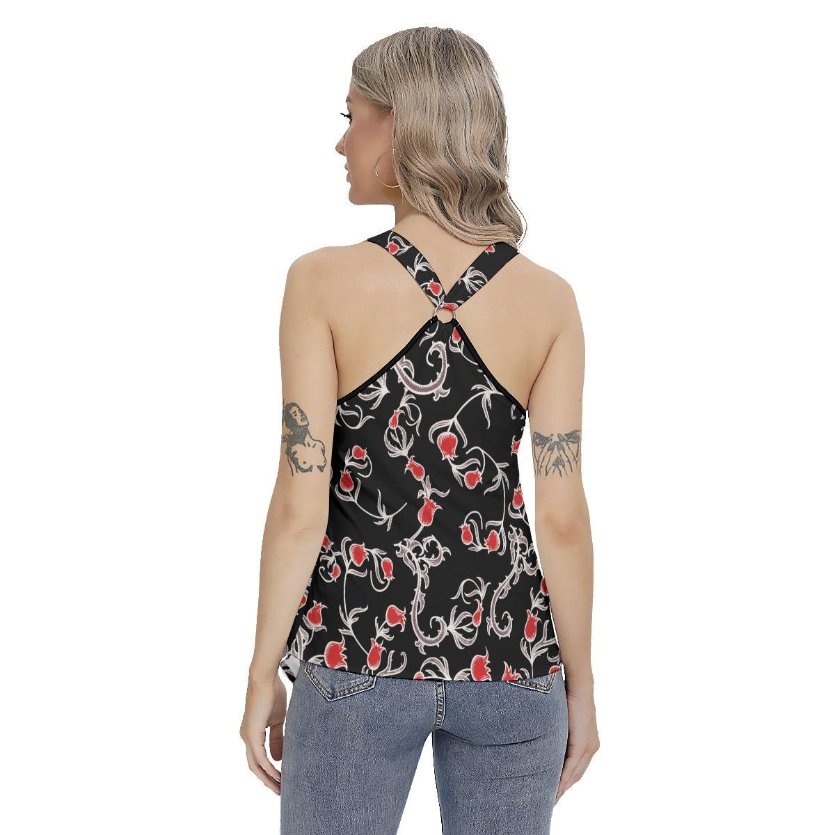Rose Skull Sugar Women's Racing Tank Top With Irregular - Wonder Skull