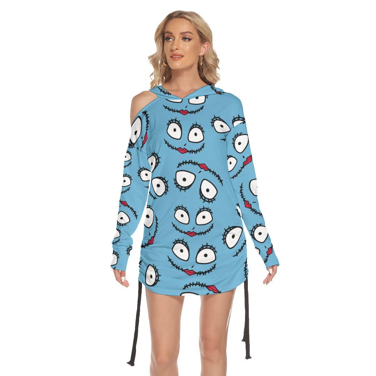 Cool Nightmare LySmille Open Shoulder Dress Hoodie - Wonder Skull