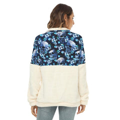 Crystal Skull Daisy Fleece Sweatshirt With Half Zip - Wonder Skull