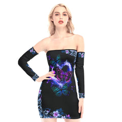 Flower Heart Buterflies Off-shoulder Back Lace-up Dress - Wonder Skull