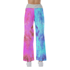 Sweet Dream Tiedye Half Cyan Pink High-waisted Wide Leg Pants - Wonder Skull