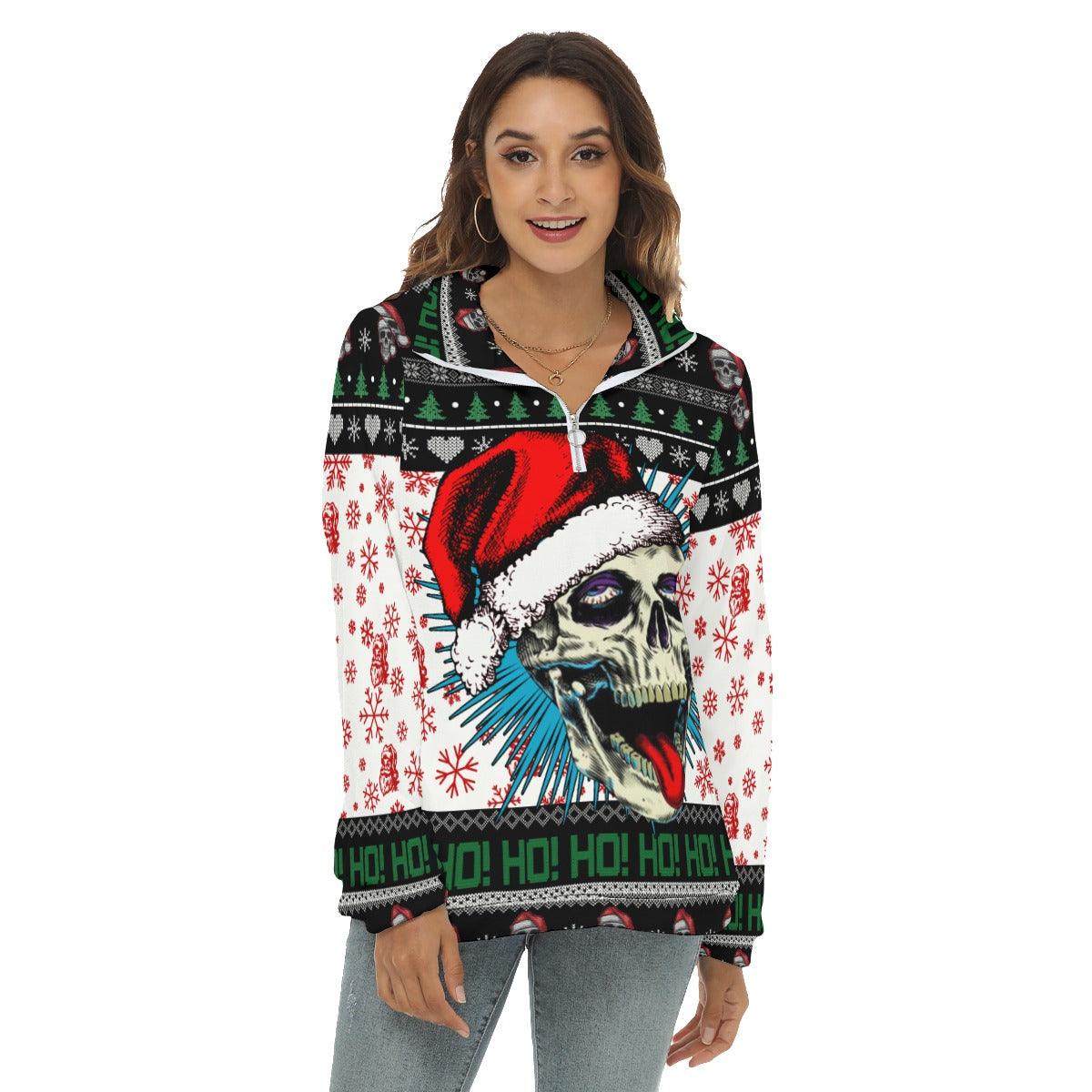 Skull Snowflake Borg Fleece Sweatshirt With Half Zip - Wonder Skull