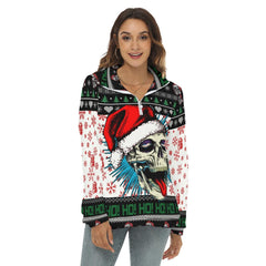 Skull Snowflake Borg Fleece Sweatshirt With Half Zip - Wonder Skull