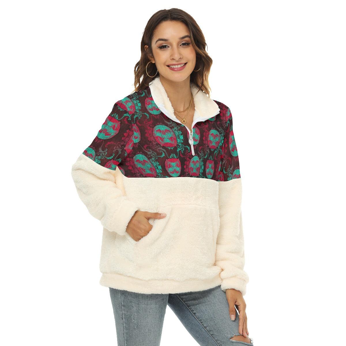 Ancient Skull Fleece Sweatshirt With Half Zip - Wonder Skull