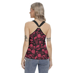 Skull Pattern Racing Tank Top With Irregular Hem - Wonder Skull