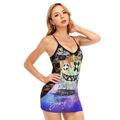Rainbow Psycho Skull Black Lace Sleepwears Babydol Dresses - Wonder Skull
