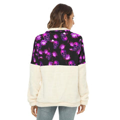 Neon Skull Flower Borg Fleece Sweatshirt With Half Zip - Wonder Skull