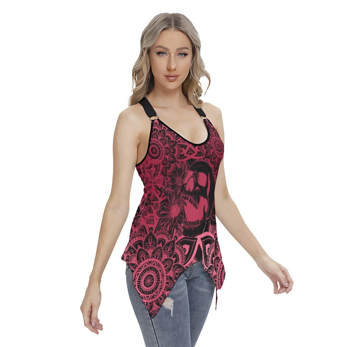 Skull Mandala Racing Tank Top With Irregular Hem - Wonder Skull