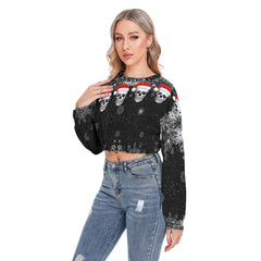 Black Skull Snowflake Sleeve Sweatshirt With Hem Drawstring - Wonder Skull