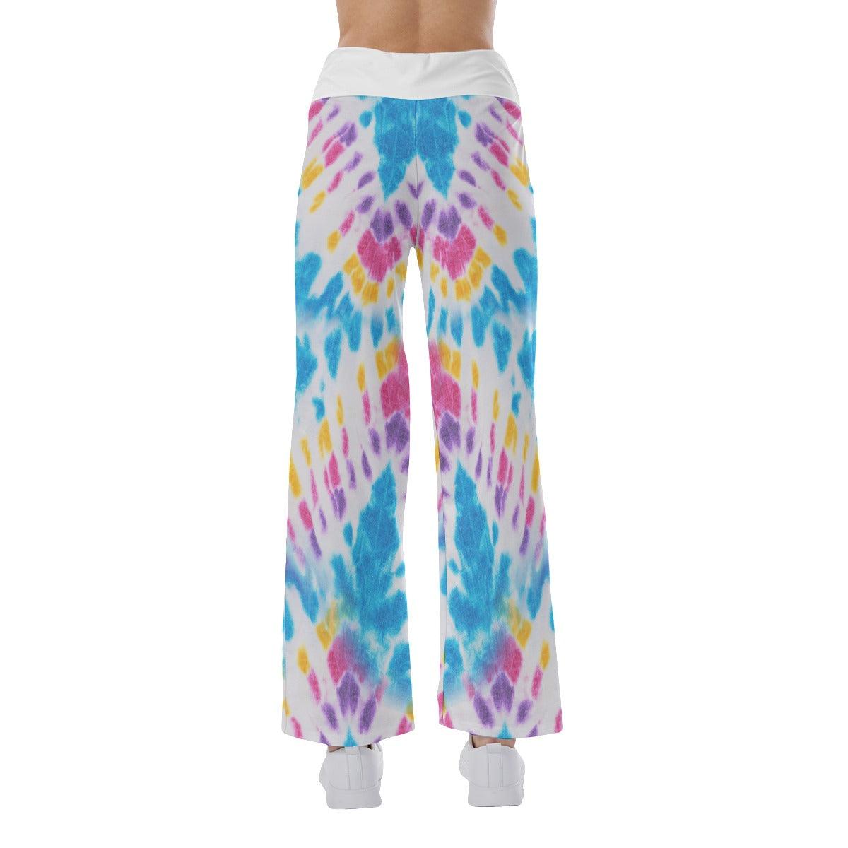 TieDye Blue Yelow Skull Mom High-waisted Wide Leg Pants - Wonder Skull
