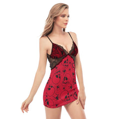 Red Spider Skull Lace Chemise Nightgown - Wonder Skull