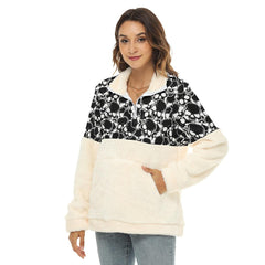 Black White Skull Borg Fleece Sweatshirt With Half Zip - Wonder Skull