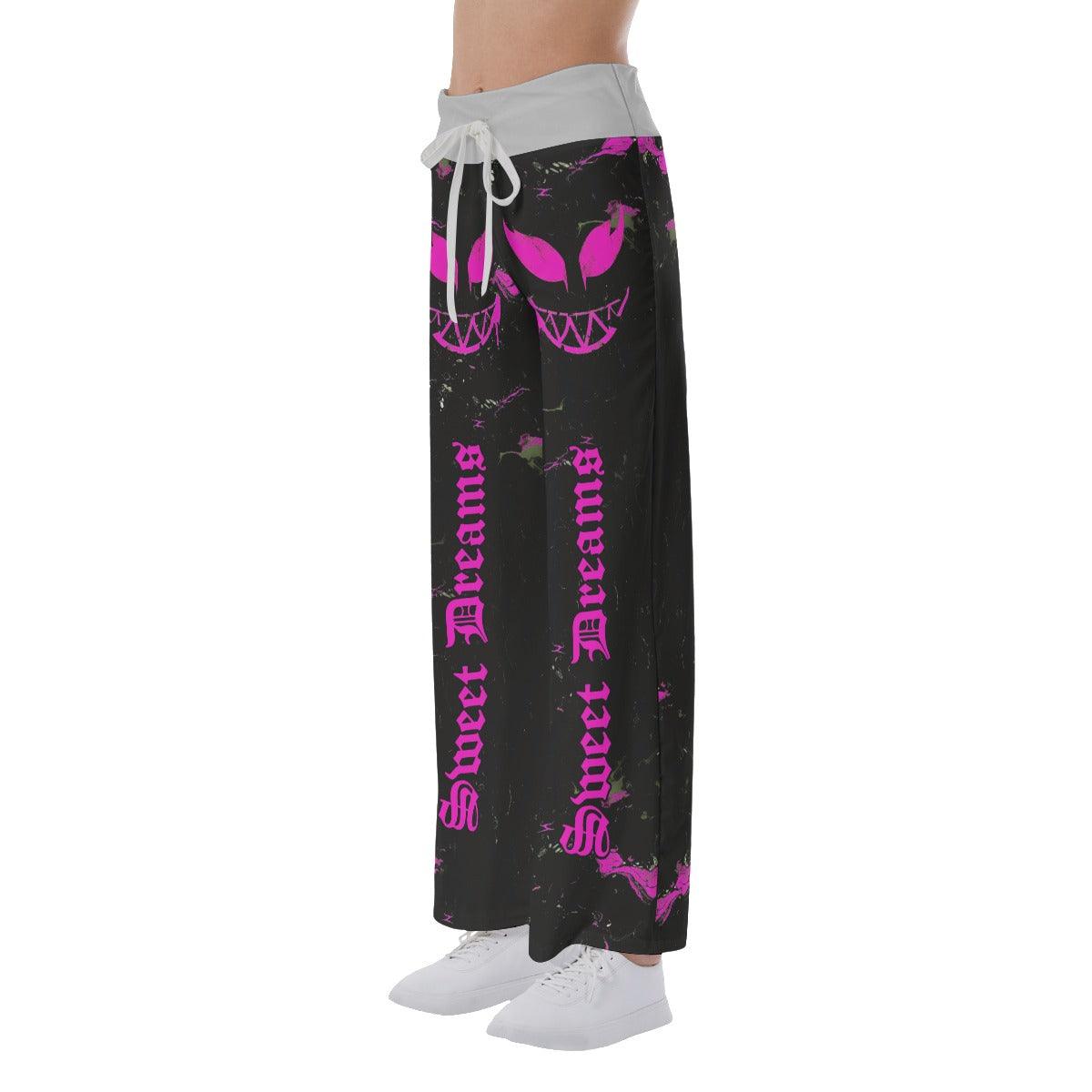 Sweet Dream Pink Skull Smile High-waisted Straight-leg Trousers - Wonder Skull