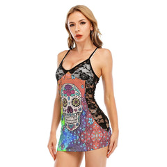 Sexy Rainbow Mandala Skull Lace Cami Dress - Wonder Skull