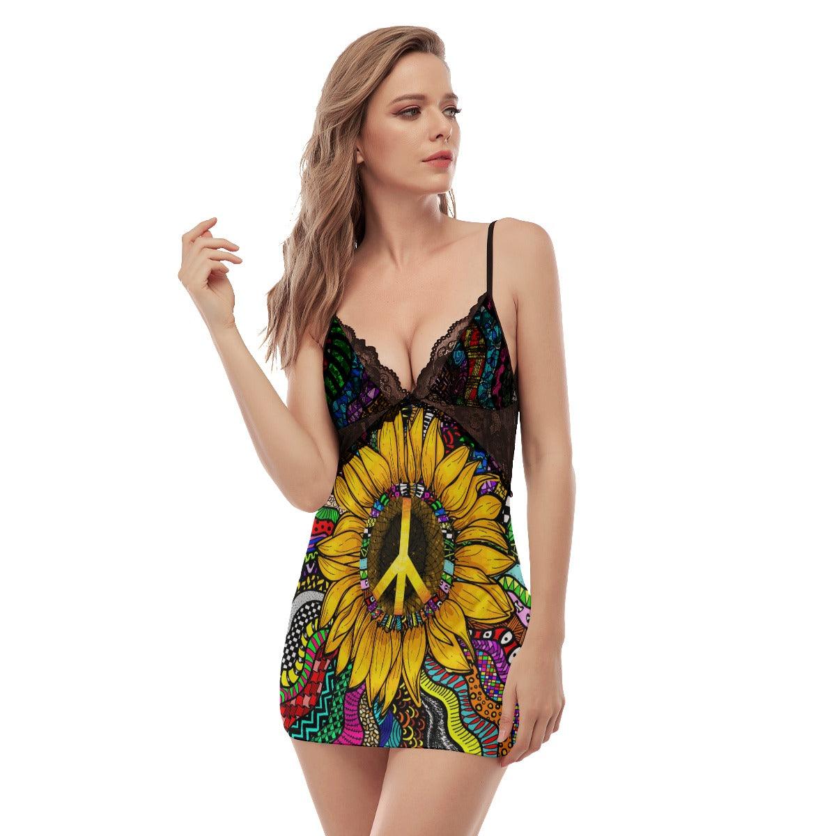 Sunflower Hippie Gothic Women's Back Straps Cami Dress - Wonder Skull