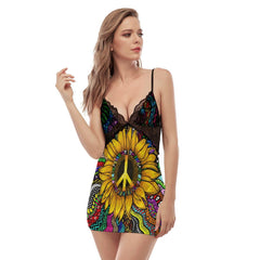 Sunflower Hippie Gothic Women's Back Straps Cami Dress - Wonder Skull