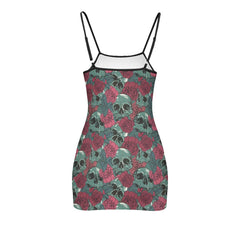 SeaGreen Skull Lovers Printed Body Dress, Naughty Sleeveless Minidress For Women-Wonder Skull