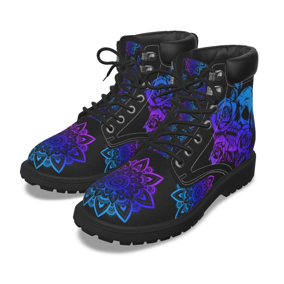 Skull Mandala Rose Cool All-Over Print Women's Short Boots - Wonder Skull