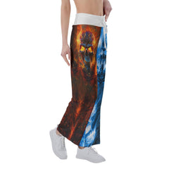 Orange Blue Color Block Skull High-waisted Wide Leg Pants - Wonder Skull