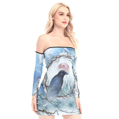 Fog Forest Raven Off-shoulder Back Lace-up Dress - Wonder Skull