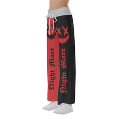Nightmare Face Smile Half Red Black High-waisted Wide Leg Pants - Wonder Skull