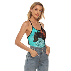 Fire & Snow Wolf Criss-Cross Open Back Tank Top, Hot T-Shirt For Women - Wonder Skull