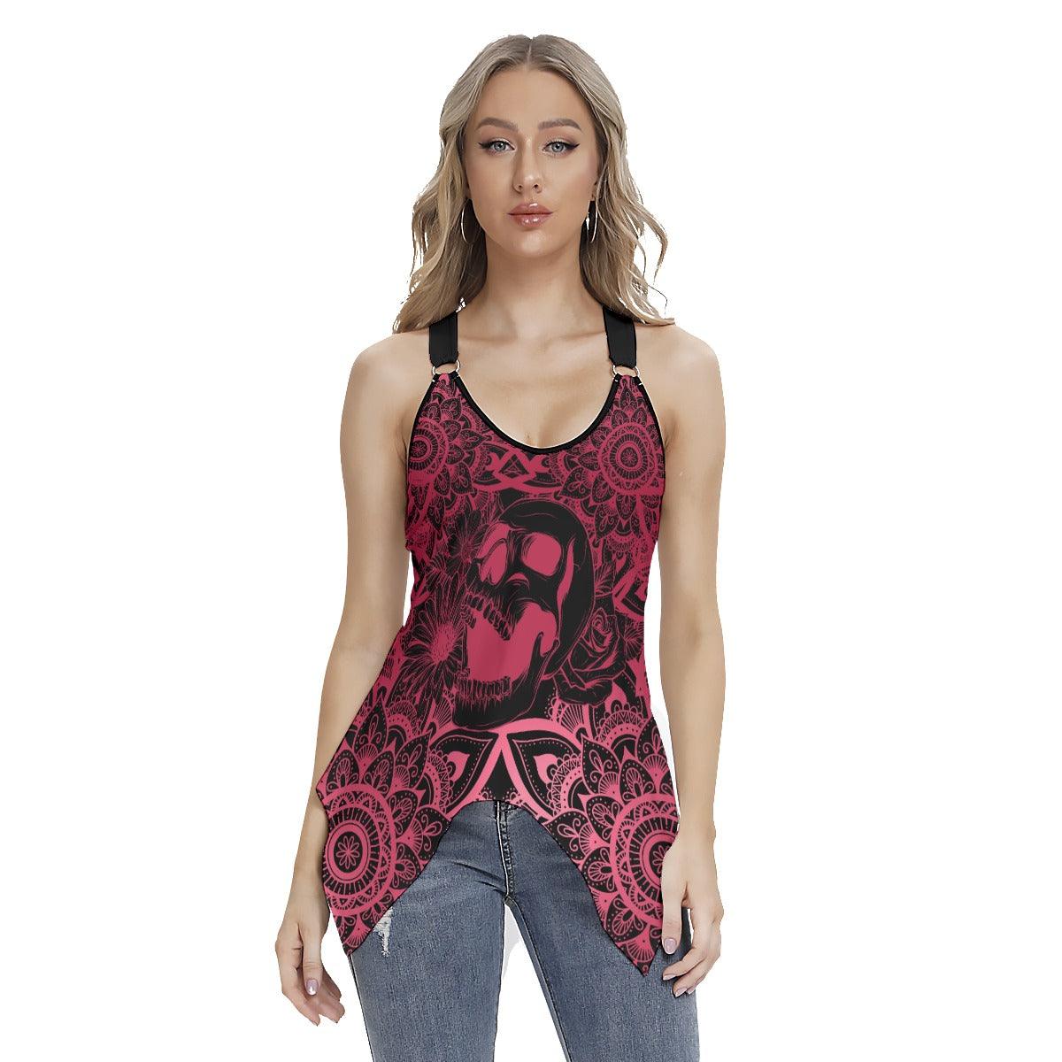 Skull Mandala Racing Tank Top With Irregular Hem - Wonder Skull