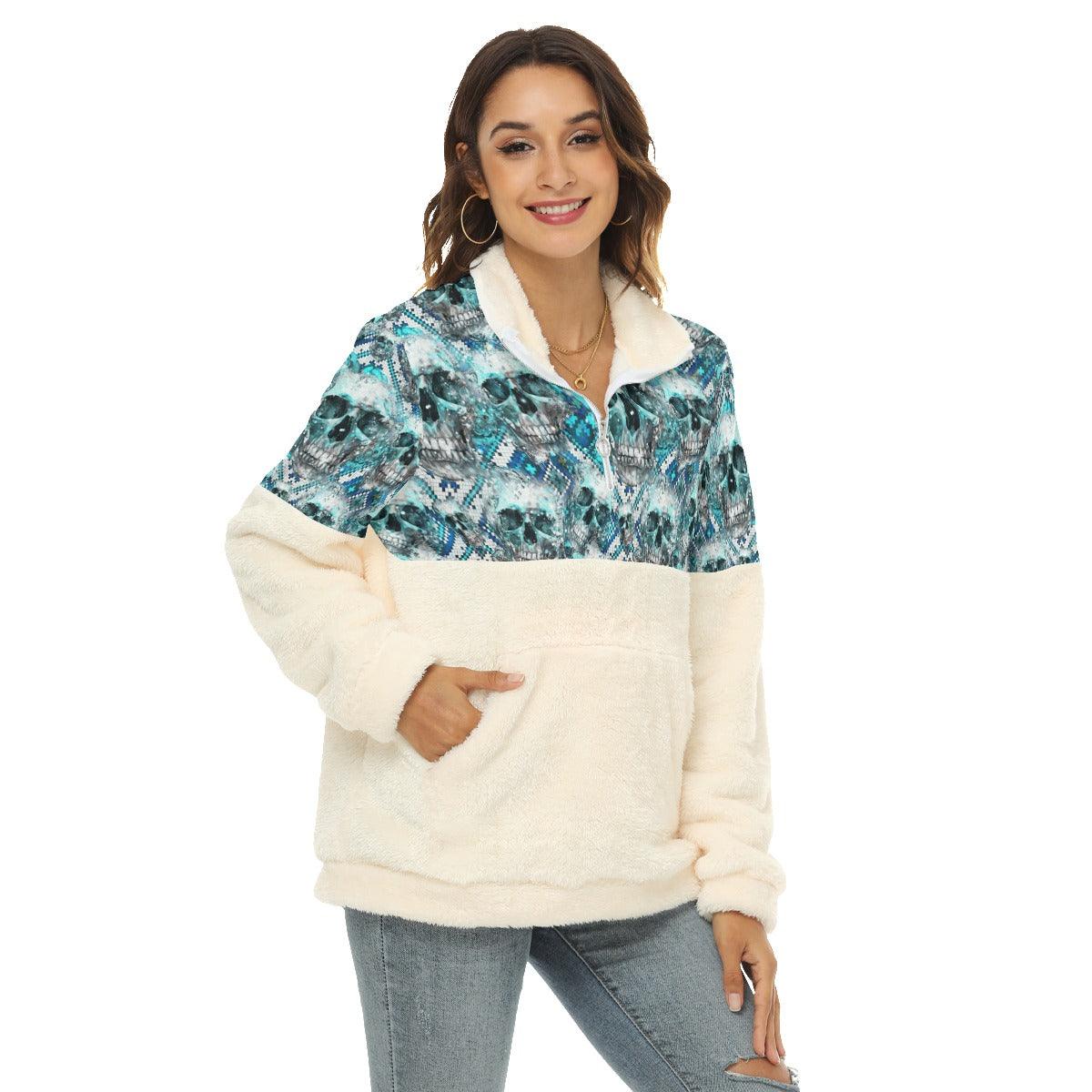 Silver Puzzle Ice Skull Fleece Sweatshirt With Half Zip - Wonder Skull