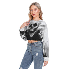 Skull Ghost Long Sleeve Sweatshirt With Hem Drawstring - Wonder Skull