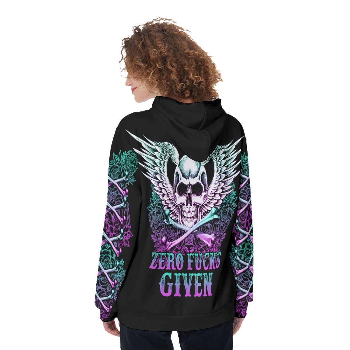 Zero Fucks Given Funny Hoodie For Women - Wonder Skull