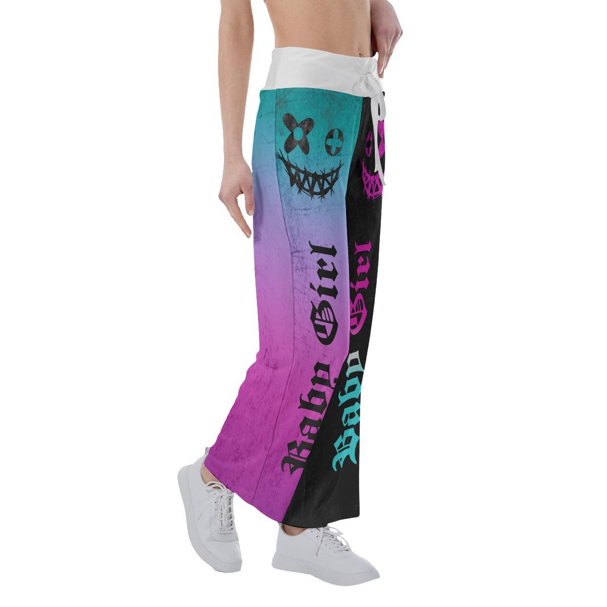 Color Block Skull Smile High-Waisted Wide leg pants - Wonder Skull