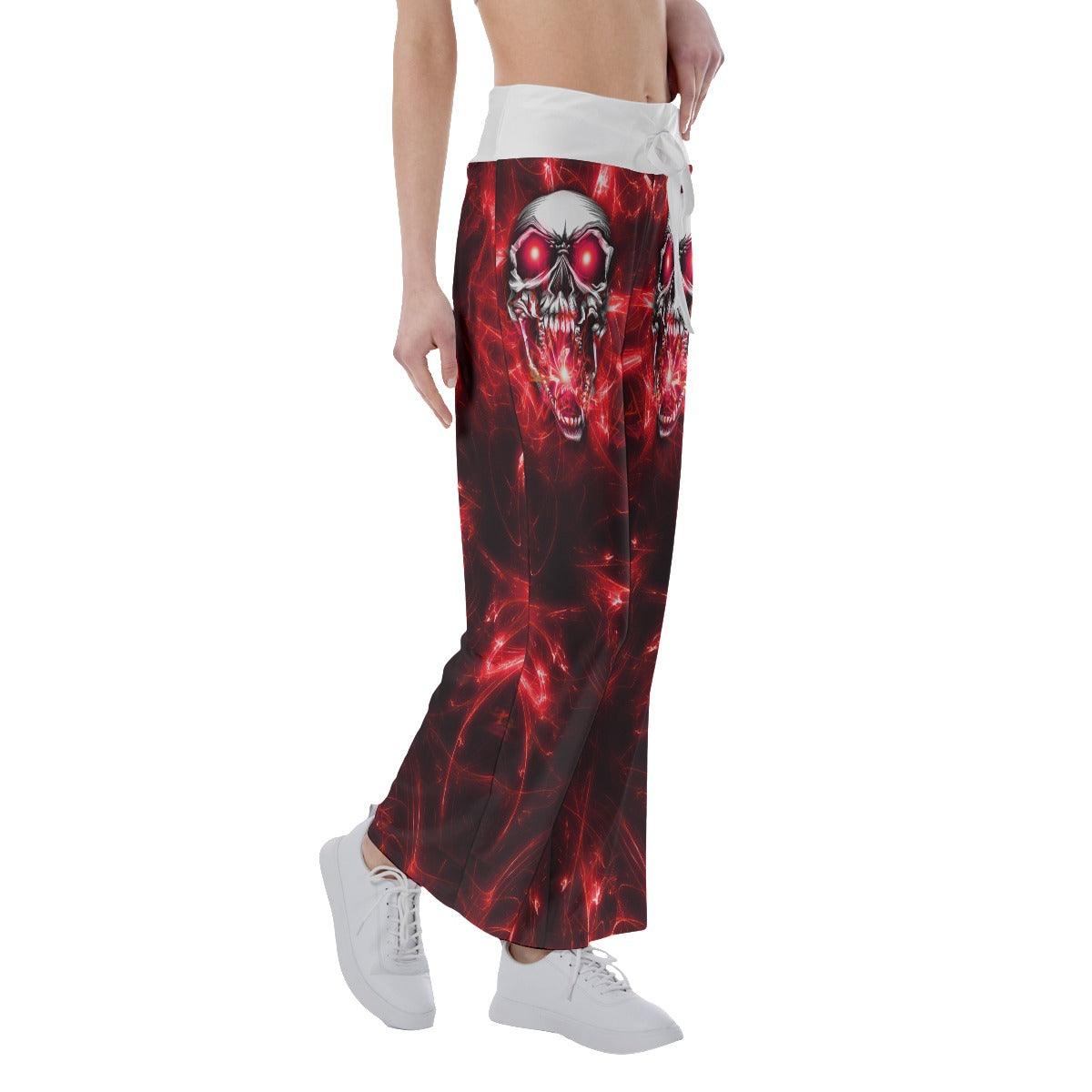 Red Energy Abstract Skull High-waisted Wide Leg Pants - Wonder Skull