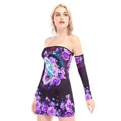 Gem Butterfly Roses Off-shoulder Back Lace-up Dress - Wonder Skull