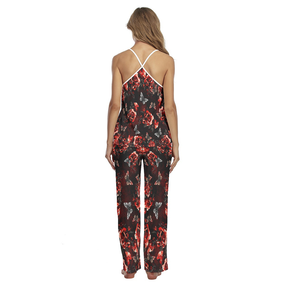 Red Skull Rose Gothic Cami Pajamas Sets For Women Sleepwears Combo - Wonder Skull