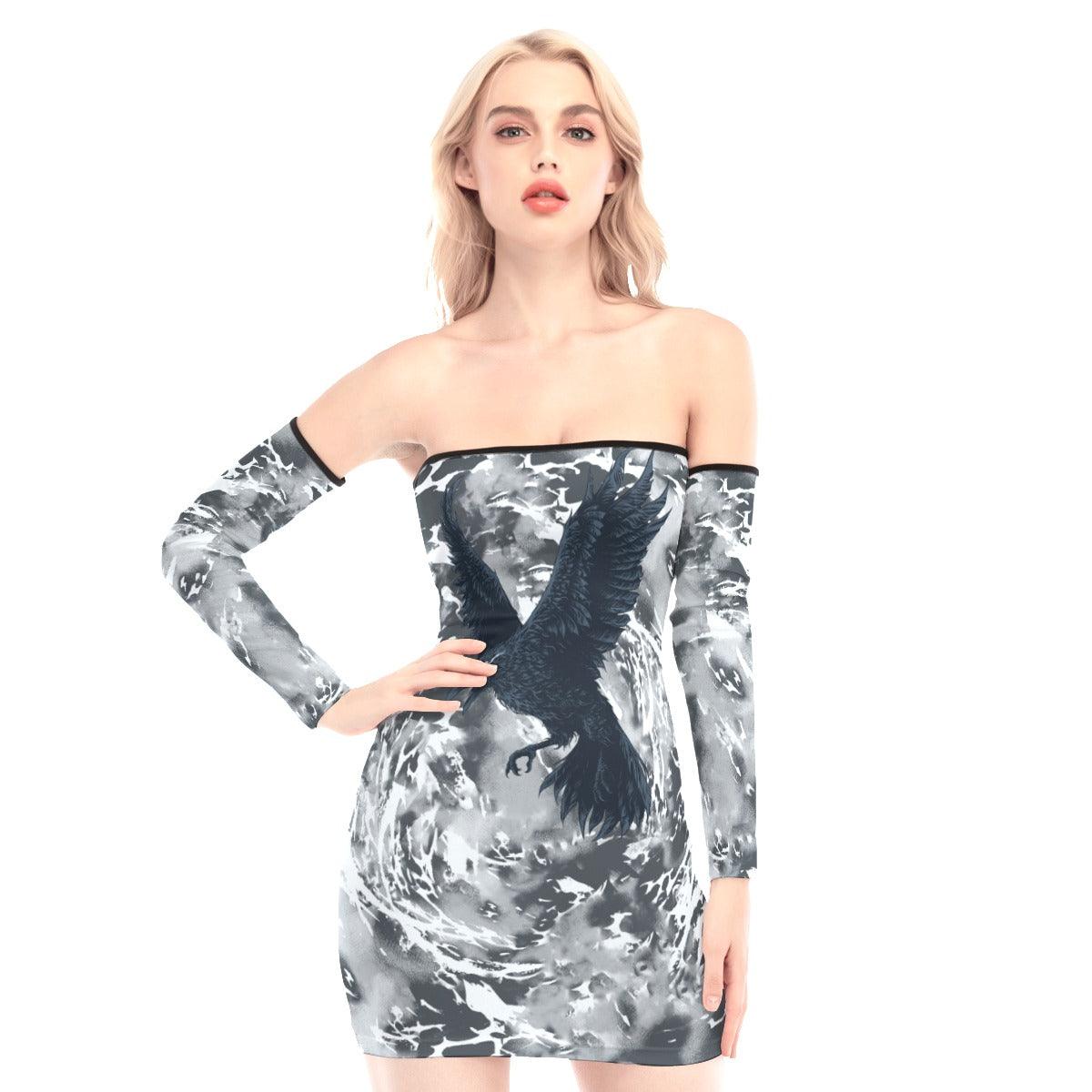Raven Storm Off-shoulder Back Lace-up Dress - Wonder Skull