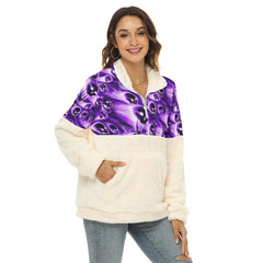 Violet Skull Fire Borg Fleece Sweatshirt With Half Zip - Wonder Skull