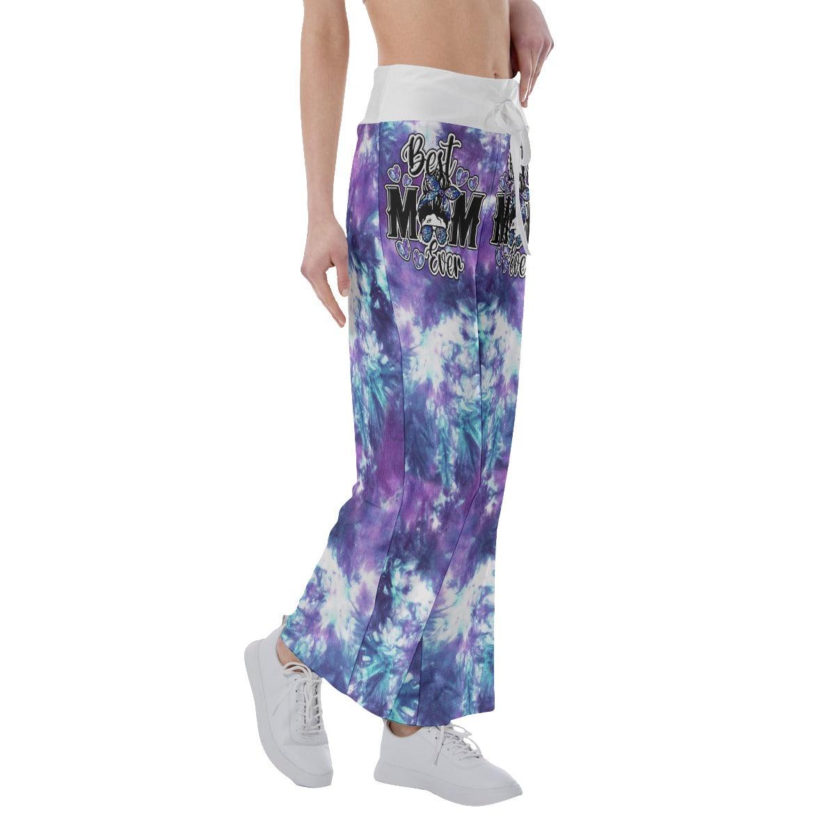 Purple Cloud Skull Mom High-waisted Wide Leg Pants - Wonder Skull